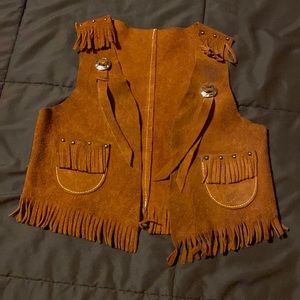 Vintage Sears Roebuck and Co kids fringed leather vest size L 6-6x